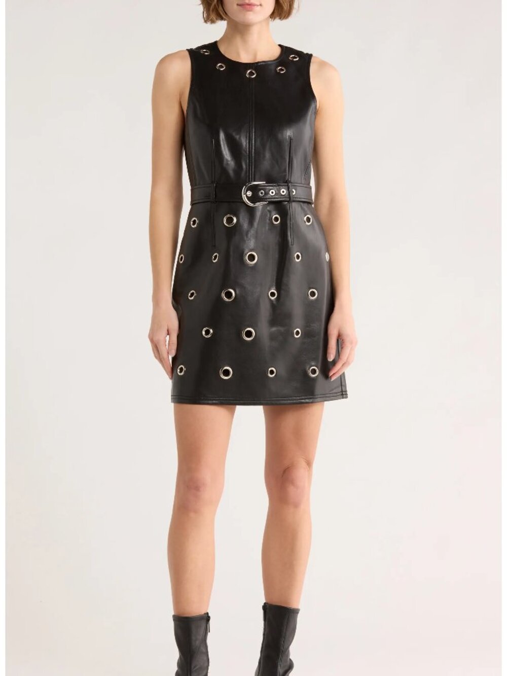 Harriet Grommet Belted Faux Leather Dress Cinq à Sept Size: 0 NEW
